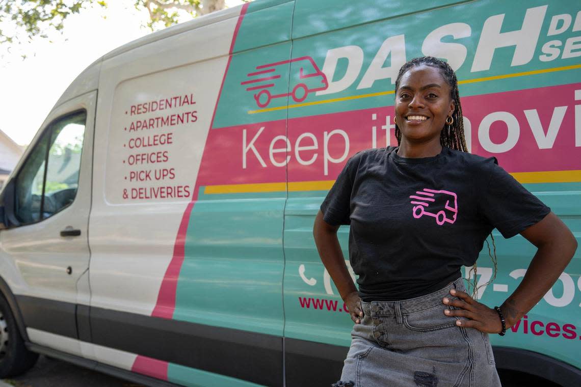 Damesha Cook, owner of Dash Delivery, started her small metro area business in the midst of the COVID pandemic and after being featured in The Star’s Voices of Kansas City project last year, she is growing her business and has bought a new house for her and her children. Emily Curiel/ecuriel@kcstar.com