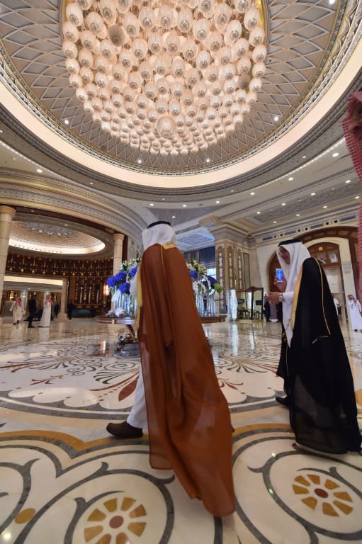 A picture taken on May 21, 2017, shows the hallway of the Ritz-Carlton Hotel in the Saudi capital Riyadh