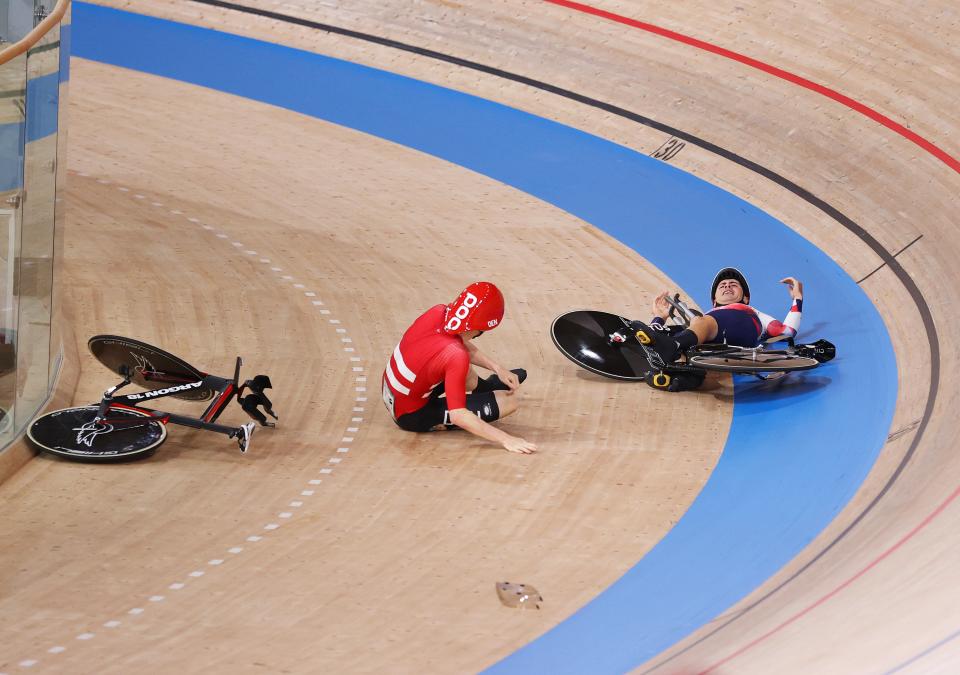 Frederik Madsen shouts at Charlie Tanfield after crashing into him (Getty Images)