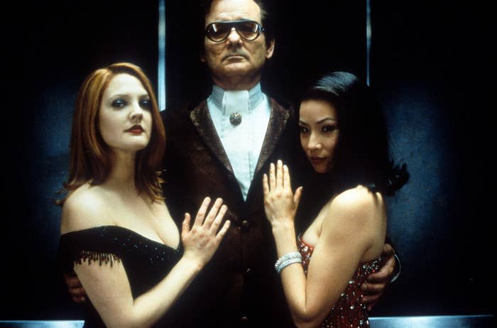 Drew Barrymore, Bill Murray, and Lucy Liu are pictured in this promotional photo for Charlie's Angels