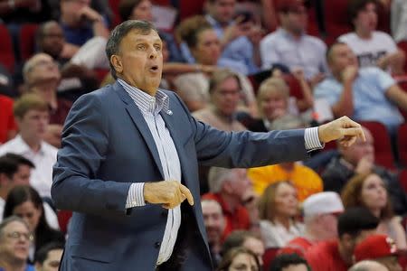 Nov 2, 2015; Houston, TX, USA; Houston Rockets head coach Kevin McHale coaches against the Oklahoma City Thunder in the third quarter at Toyota Center. Rocket won 110 to 105. Mandatory Credit: Thomas B. Shea-USA TODAY Sports