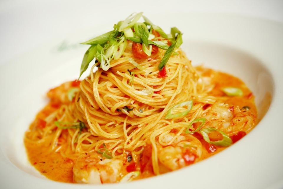 Shrimp with angel hair pasta