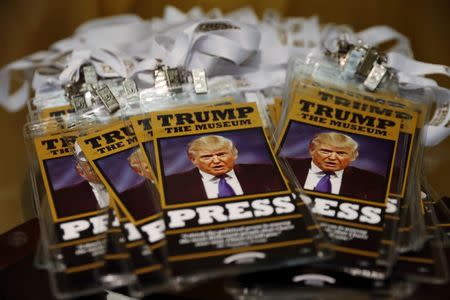 Press passes rest on a table inside of The Trump Museum near the Republican National Convention in Cleveland, Ohio, U.S., July 19, 2016. REUTERS/Lucas Jackson