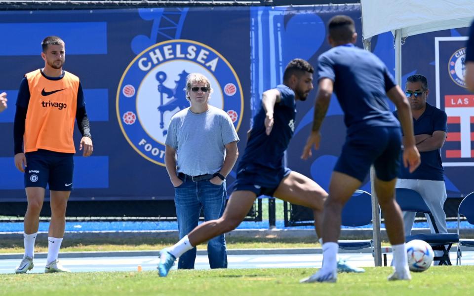 Todd Boehly watches on as Chelsea train in Los Angeles - GETTY IMAGES