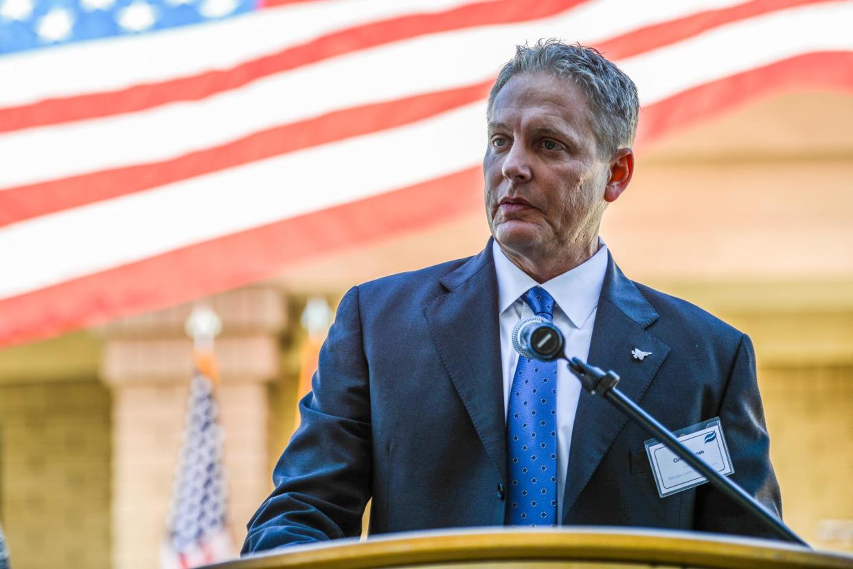 <span>Clint Hickman, Maricopa County supervisor, at Luke Air Force Base, Arizozna, on 9 November 2017.</span><span>Photograph: Airman 1st Class Caleb Worpel/US Air Force via Alamy</span>