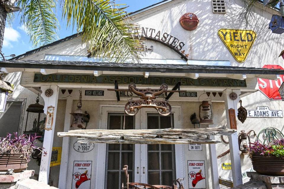 Old signs, metal devices, sculptures, tools and historical artifacts adorn just about every part of Jim Williams’ home in the Fresno High area where he has created an eye-catching array of art over many decades. CRAIG KOHLRUSS/ckohlruss@fresnobee.com