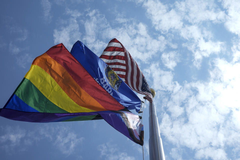 The Pride Flag flies at the Wisconsin State Capitol, Thursday, June 1, 2023, in Madison, Wis. (AP Photo/Morry Gash)