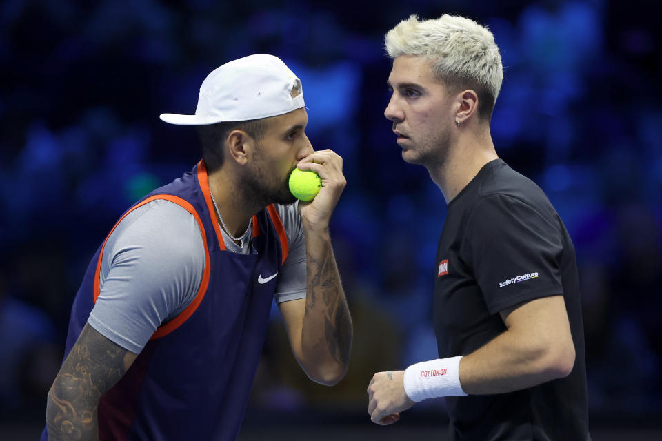 Nick Kyrgios and Thanasi Kokkinakis, pictured here in action at the ATP Finals.