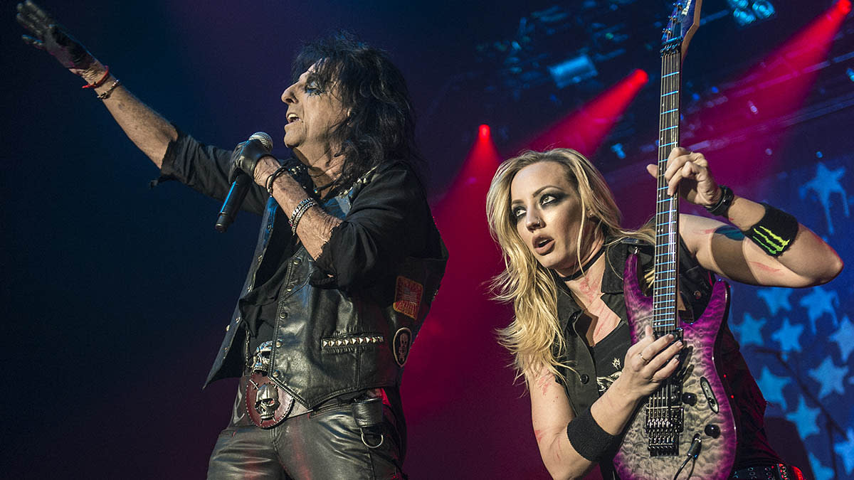  Alice Cooper and Nita Strauss live onstage at London's Wembley Arena in 2017 