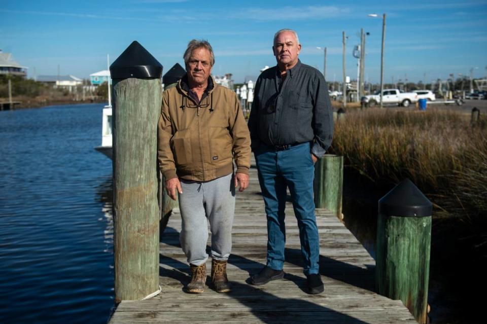 Harold Strong, left, and his lifelong friend Keath Ladner grew up fishing for oysters together before Ladner left the industry.