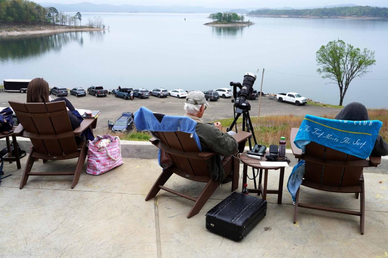 PHOTO: People wait for the total solar eclipse to begin in Beavers Bend State Park in Oklahoma on April 8. 2024. (Chase Horn/Oklahoma Tourism Department)