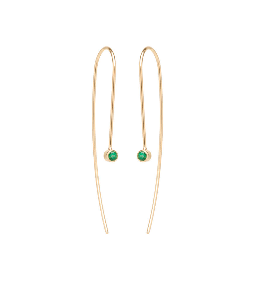 <p>Emerald wire earrings in 14-karat yellow gold with 2.5mm emeralds, $395, <a rel="nofollow noopener" href="https://zoechicco.com/products/14k-emerald-wire-earrings" target="_blank" data-ylk="slk:zoechicco.com;elm:context_link;itc:0;sec:content-canvas" class="link ">zoechicco.com</a> </p>