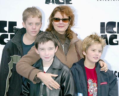 Susan Sarandon with Liam Aiken and her kids at the Radio City Music Hall premiere of Ice Age