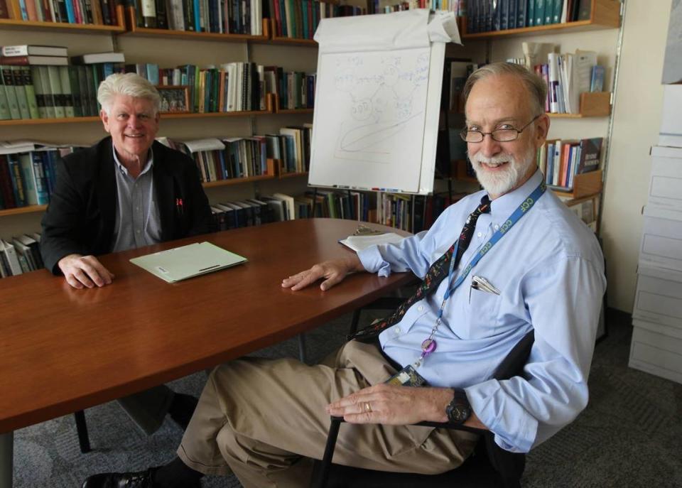 William Pelham, Ph.D, (right) director of the Center for Children and Families, and James Swanson, (left) professor of psychiatry, were in charge of the Center for Children and Families at Florida International University. Pelham brought the program to the school in 2010. The program includes a summer camp through which researchers do cutting edge research on ADHD. This file photo is from May 8, 2014.