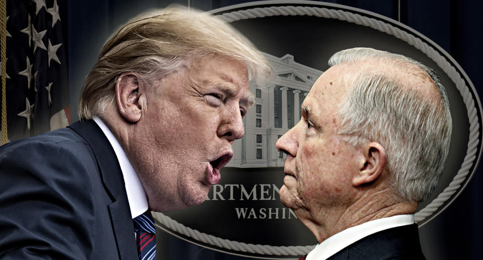 President Trump, Attorney General Jeff Sessions. (Photo illustration: Yahoo News; photos: Al Drago/Bloomberg via Getty Images, Kevin Lamarque/Reuters)