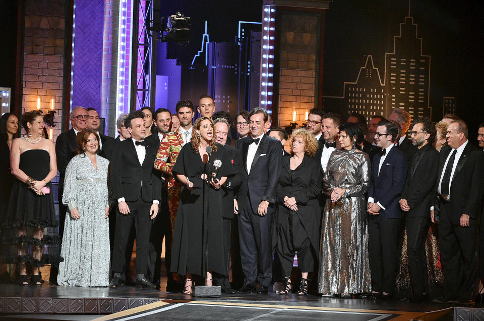 Producer Eva Price and most of the cast and crew of &ldquo;Oklahoma!&rdquo; accept the award for Best Revival of a Musical during the 2019 Tony Awards. (Photo: Theo Wargo via Getty Images)