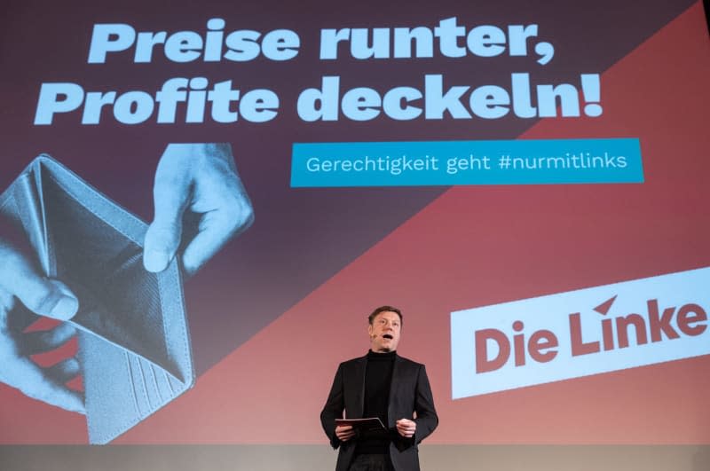 Martin Schirdewan, Chairman of Germany's left party (Die Linke), presents his party's election campaign at the Babylon cinema. Germany's hard-left Die Linke opposition party has placed social justice at the centre of its campaign for elections to the European Parliament in June. Hannes P Albert/dpa