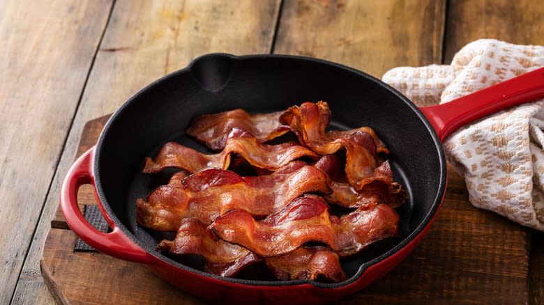 cooking bacon in pan