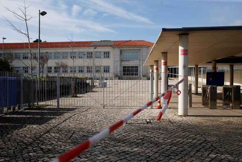 A closed school is seen during the country's lockdown, amid the coronavirus disease (COVID-19) pandemic, in Oeiras