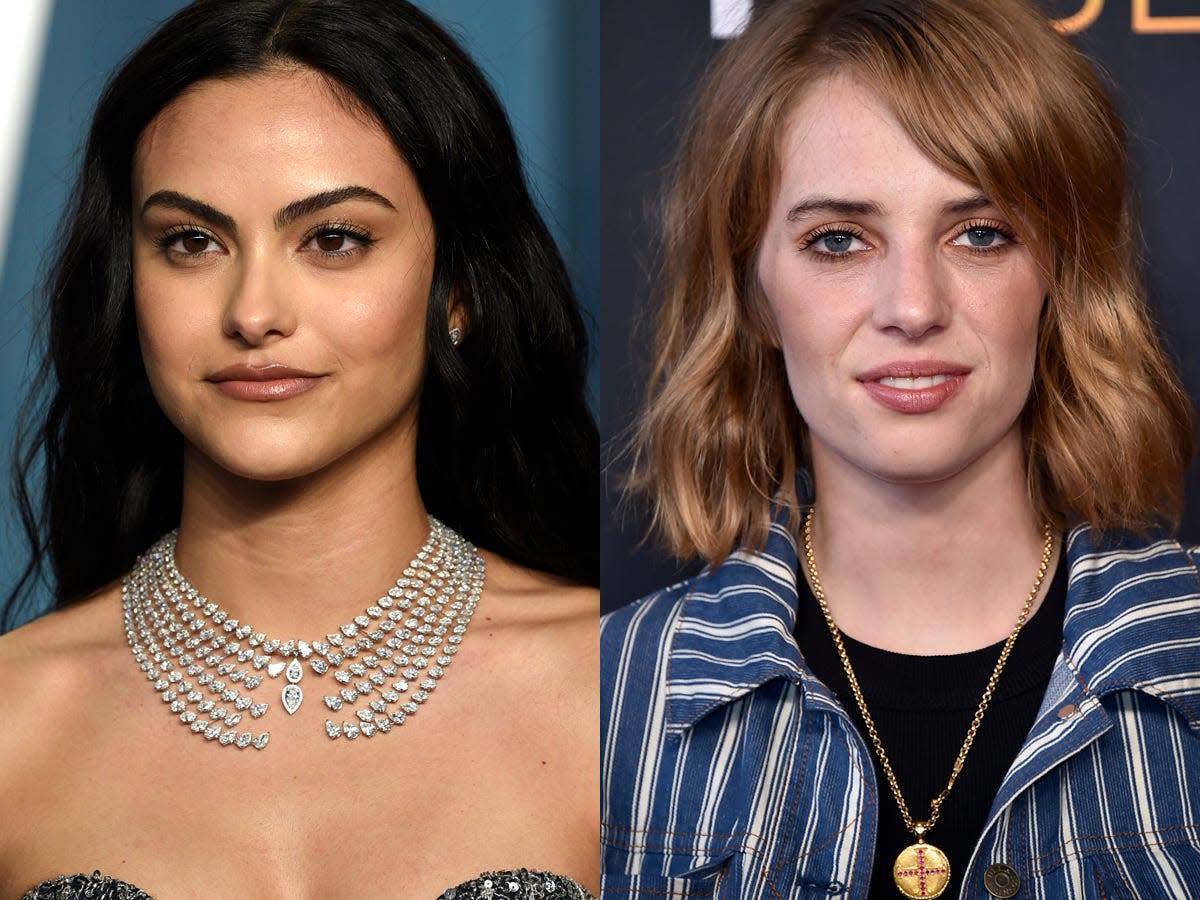 camila mendes on the red carpet and maya hawke on the red carpet