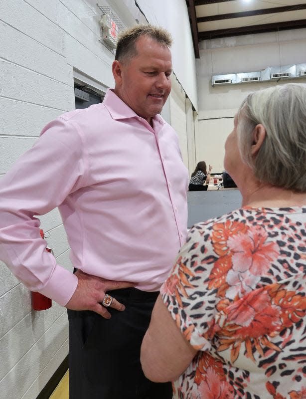 Roger "The Rocket" Clemens, talked with guests during the Night with The Rocket event at the Meridian Baptist Church in south Jackson, Tennessee on Thursday, April 13, 2023. The 4th annual event, which benefits the Trey Lindsey Scholarship Fund at the University of Tennessee at Martin, featured Clemens as the special guest. Clemens, a pitcher with 354 wins and 4,672 strikeouts, is a seven-time Cy Young Award winner whose career spanned 24 years with the Red Sox, Yankees, Blue Jays and Astros. He was a 11-time All-Star and won two World Series with the Yankees. The event consisted of a buffet dinner, silent auction with sports/celebrity memorabilia and hunting, vacation, and restaurant packages. Trey Lindsey suddenly passed away on July 12, 2016 after graduating from the University of Tennessee at Martin with a degree in wildlife biology. Trey's father, John Lindsey, established the scholarship in his memory for students majoring in wildlife biology at the university.
(Photo: Gail Bailey / For the Jackson Sun)