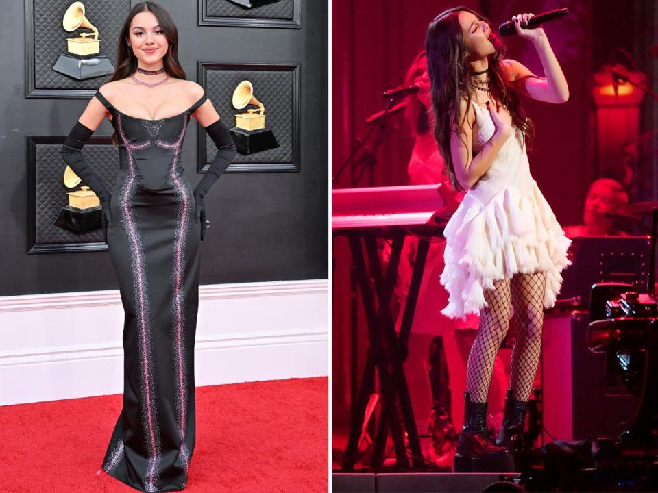 Olivia Rodrigo wears two different dresses at the 2022 Grammys.