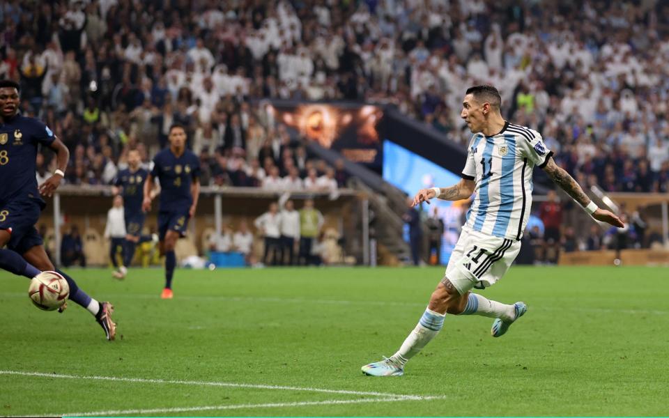 Angel Di Maria of Argentina scores the team's second - Getty