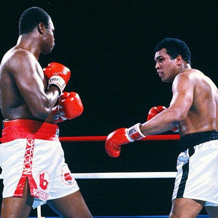 Larry Holmes, left, squaring up to his mentor Muhammad Ali in the match at Caesars Palace, LasVegas, in 1980, that was billed as The Last Hurrah 