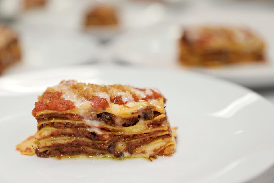 This lasagna was made for a dinner hosted by New York chefs Michael White and Alex Guarnaschelli in 2021. Lasagna Love pasta dishes are made by volunteers.