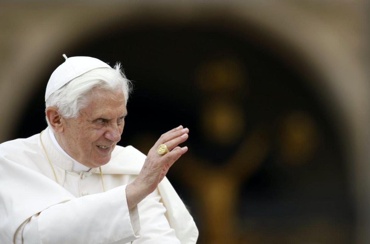 Pope Benedict XVI waves as he is driven through a crowd during his weekly general audience, in St. Peter's Square at the Vatican, on June 2, 2010. <a href="https://newsroom.ap.org/detail/VaticanPopeGaza/30d2388e39dc43439e18ad1eb570a915/photo?Query=pope%20benedict%20xvi&mediaType=photo&sortBy=&dateRange=Anytime&totalCount=14223&currentItemNo=5" rel="nofollow noopener" target="_blank" data-ylk="slk:AP Photo/Andrew Medichini;elm:context_link;itc:0;sec:content-canvas" class="link ">AP Photo/Andrew Medichini</a>