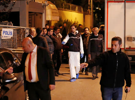 Turkish police forensic experts leave from Saudi Arabia's consulate in Istanbul, Turkey October 16, 2018. REUTERS/Murad Sezer