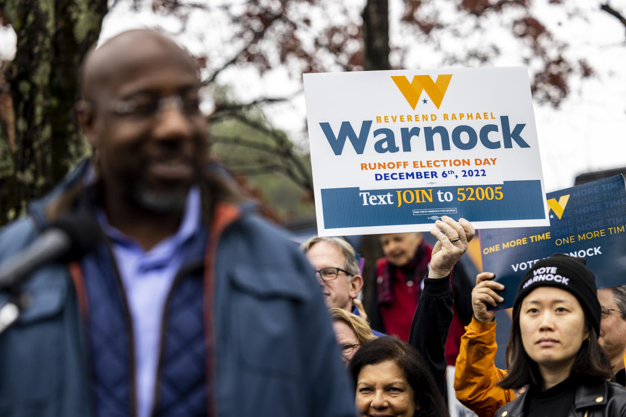 Warnock speaks to supporters in Norcross, Ga.