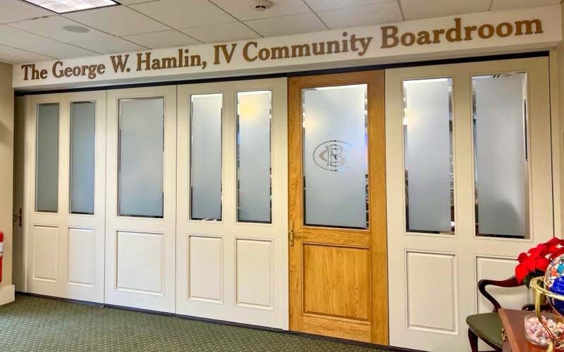 The George W. Hamlin, IV Community Boardroom recognizes the leadership of the former Canandaigua National Bank & Trust president and chairman of the board.