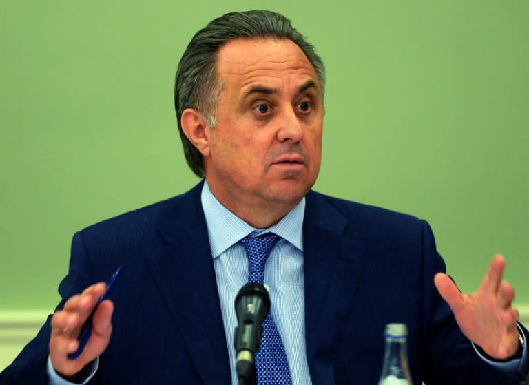 Russian Minister of Sport Vitaly Mutko speaks during a briefing for journalists in Moscow on July 8, 2015