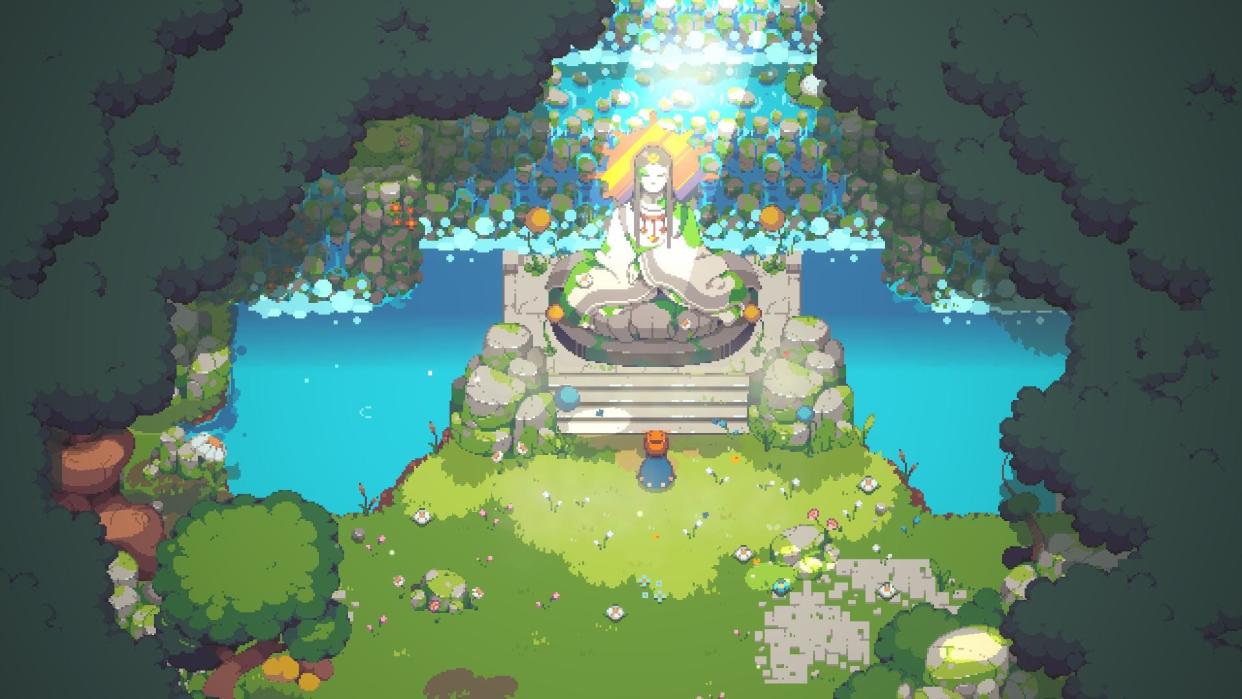  A young adventurer called Kloa sits in front of a shrine 