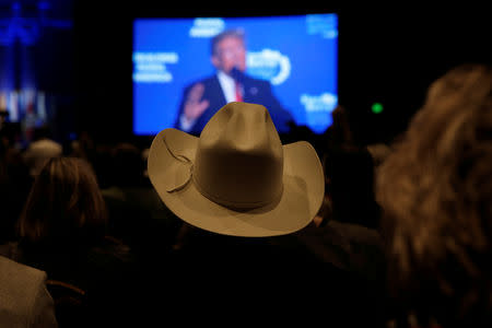 FILE PHOTO: U.S. President Donald Trump delivers remarks at the American Farm Bureau Federation convention in Nashville, Tennessee, U.S., January 8, 2018. REUTERS/Jonathan Ernst/File Photo