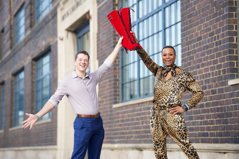 Left to right: Corbin Payne (as Charlie) and Omari Collins (Lola) in the Short North Stage production of “Kinky Boots.”
