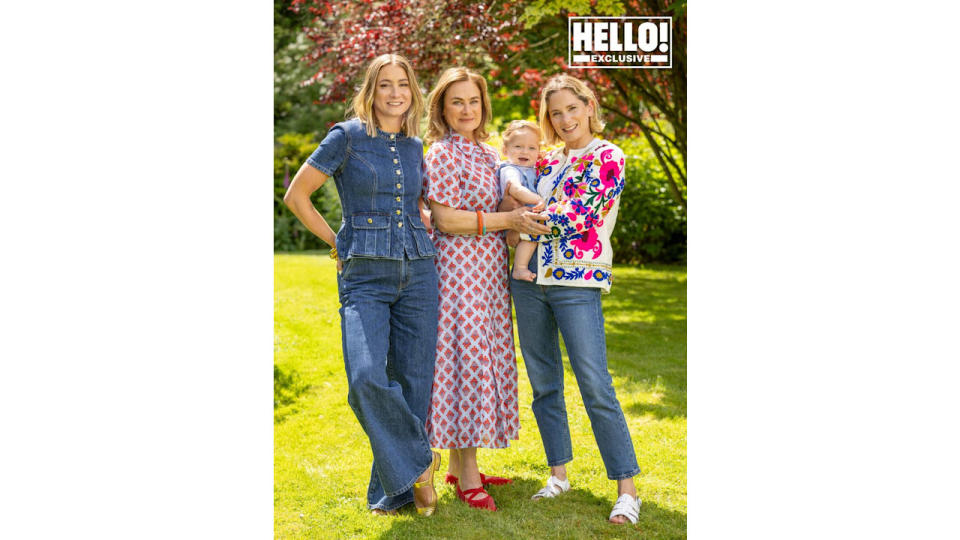 Penelope Chilvers posing with daughters Africa and Gemma at Cotswolds home