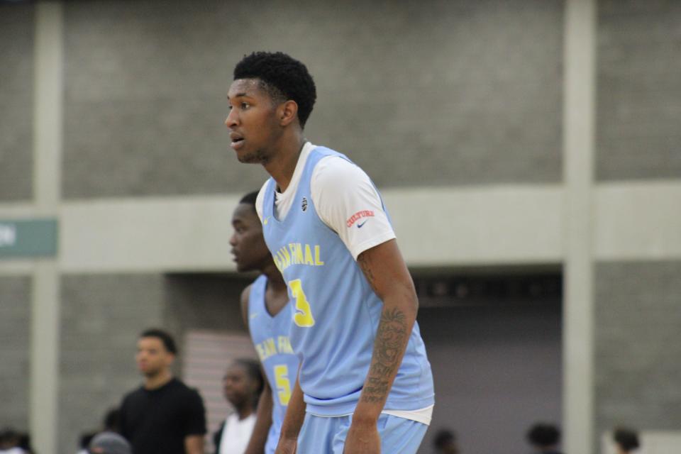 Justin Edwards of Team Final looks down the court during an AAU basketball game on Sunday, May 29, 2022, at the Kentucky Exposition Center in Louisville, Ky. Edwards is one of the top prospects in the 2023 class and has a scholarship offer from Kentucky.