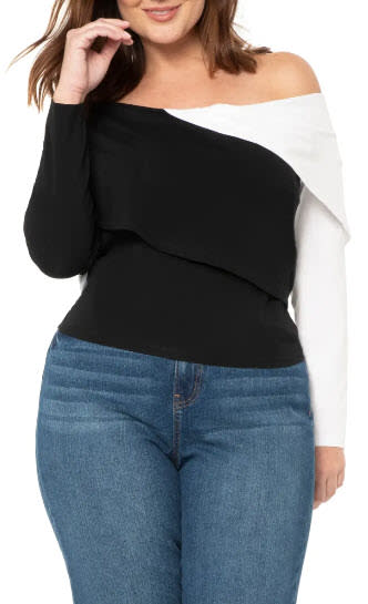 Colorblock Off the Shoulder Tie Back Top - Eloquii, Nordstrom, $39 (originally $65)