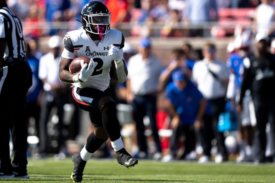 Cincinnati Bearcats running back Corey Kiner in October 2022. The football team's spring game starts at noon April 15, and will be preceded and followed by Fan Fest.