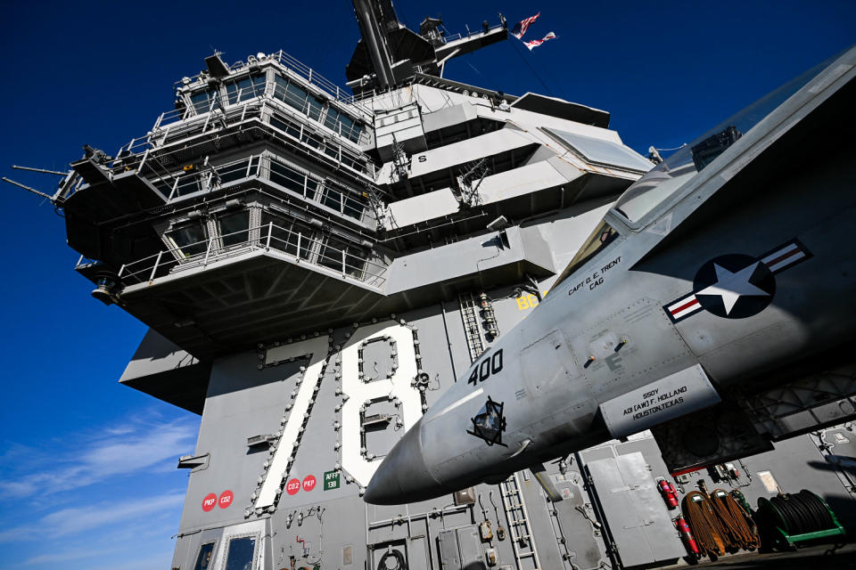 The flight deck of the USS Gerald R. Ford. (Finnbarr Webster / Getty Images file)