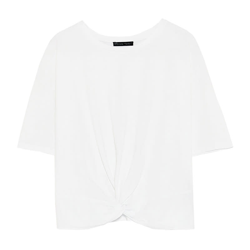 <a rel="nofollow noopener" href="https://www.zara.com/us/en/woman/t-shirts/short-sleeve/knotted-t-shirt-c401008p4344010.html" target="_blank" data-ylk="slk:Knotted T-Shirt, Zara, $20;elm:context_link;itc:0;sec:content-canvas" class="link ">Knotted T-Shirt, Zara, $20</a><p> <strong>Related Articles</strong> <ul> <li><a rel="nofollow noopener" href="http://thezoereport.com/fashion/style-tips/box-of-style-ways-to-wear-cape-trend/?utm_source=yahoo&utm_medium=syndication" target="_blank" data-ylk="slk:The Key Styling Piece Your Wardrobe Needs;elm:context_link;itc:0;sec:content-canvas" class="link ">The Key Styling Piece Your Wardrobe Needs</a></li><li><a rel="nofollow noopener" href="http://thezoereport.com/entertainment/celebrities/amanda-seyfried-baby-announcement/?utm_source=yahoo&utm_medium=syndication" target="_blank" data-ylk="slk:Amanda Seyfried Just Announced Her Biggest Role Yet;elm:context_link;itc:0;sec:content-canvas" class="link ">Amanda Seyfried Just Announced Her Biggest Role Yet</a></li><li><a rel="nofollow noopener" href="http://thezoereport.com/entertainment/celebrities/amy-schumer-barbie-movie-drop-out/?utm_source=yahoo&utm_medium=syndication" target="_blank" data-ylk="slk:This Is The Real Reason Amy Schumer Won't Be Playing Barbie;elm:context_link;itc:0;sec:content-canvas" class="link ">This Is The Real Reason Amy Schumer Won't Be Playing Barbie</a></li> </ul> </p>