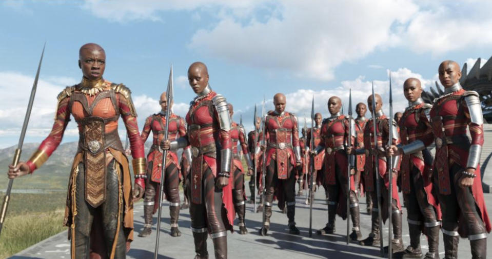 Okoye (Danai Gurira, left) with the Dora Milaje (Photo: Marvel Studios)