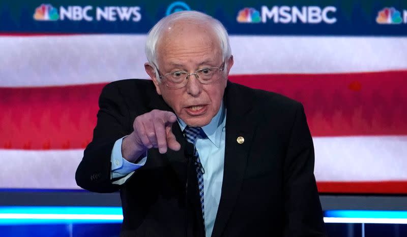 Senator Bernie Sanders speaks during the ninth Democratic 2020 U.S. presidential debate at the Paris Theater in Las Vegas, Nevada, U.S.,