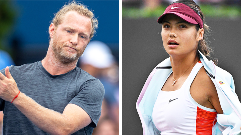 Emma Raducanu's (pictured right) before a match and (pictured left) tennis coach Dmitry Tursunov (pictured left).