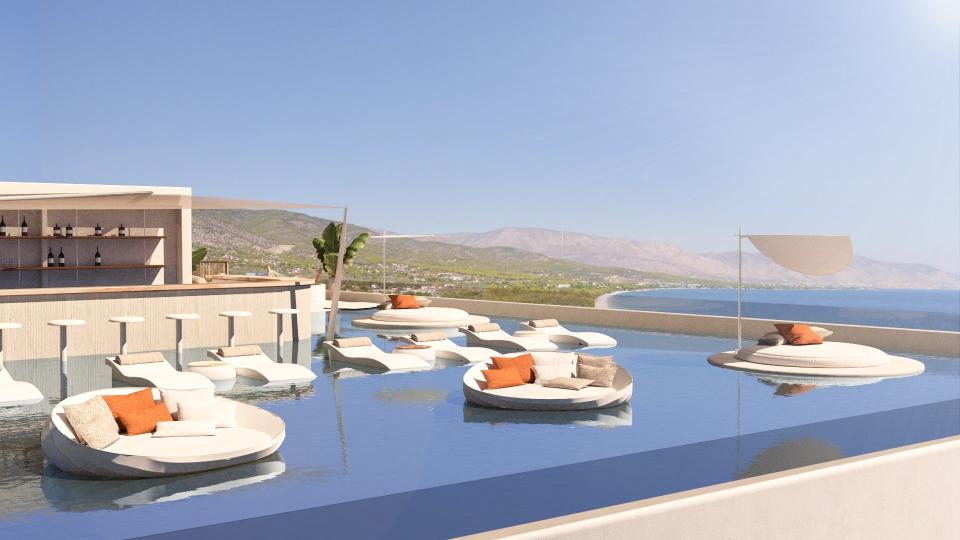 Rooftop at the soon-to-debut Brown Beach Corinthia resort in Greece.