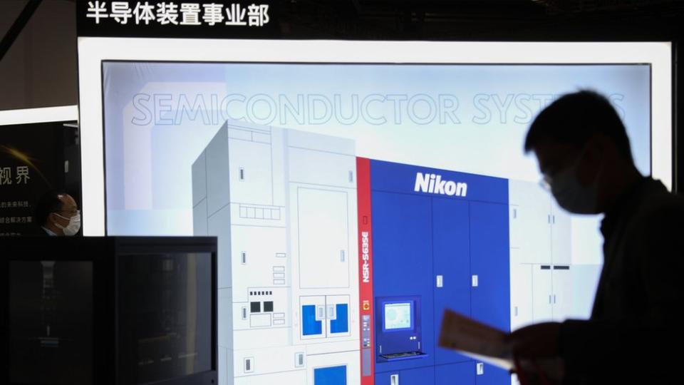 Nikon lithography machine is on display during the 4th China International Import Expo (CIIE) at the National Exhibition and Convention Center (Shanghai) on November 7, 2021 in Shanghai, China.