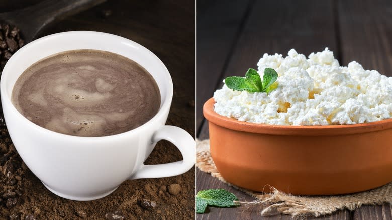 Hot chocolate beside farmers cheese