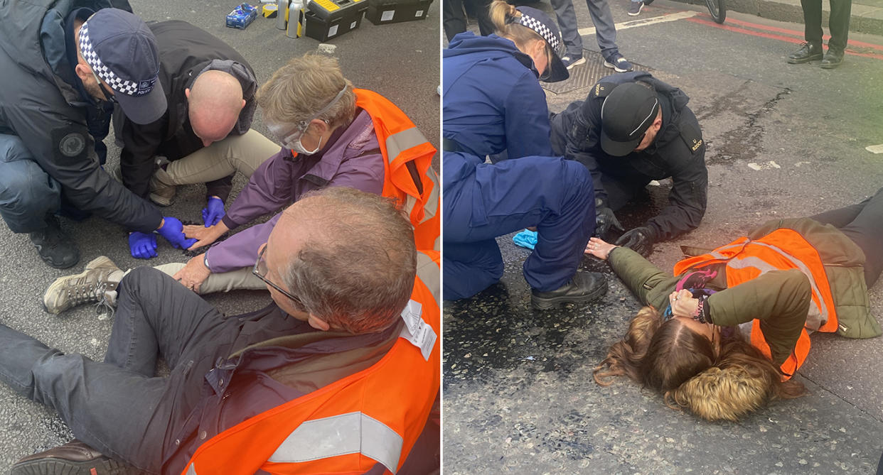 The latest protests by Insulate Britain in London saw demonstrators glue themselves to the ground. (PA)